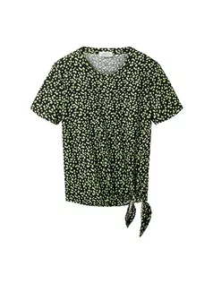 Koszulki i topy damskie - TOM TAILOR Dżinsowa koszulka damska ze wzorem i węzłami, 32433-czarno-zielony nadruk w kwiaty, S - grafika 1