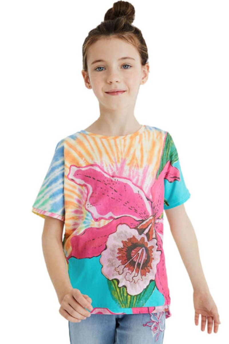 Koszulka dziewczęca Desigual Estocolmo Tie-Dye kwiat orchidea-104