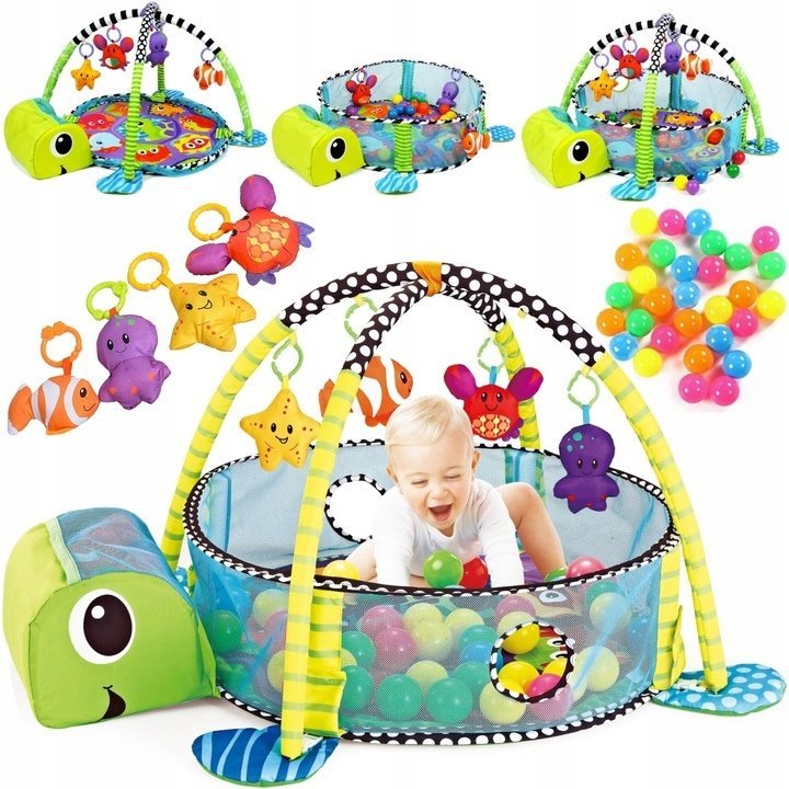 Mata Edukacyjna Interaktywna Kojec Dziecięcy z Akcesoriami Piłki Żółw 3w1