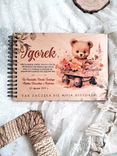 ALBUM MIŚ W WÓZKU z dedykacją, prezent na Roczek, Chrzest, narodziny - Pamiątka Chrztu Świętego - miniaturka - grafika 1
