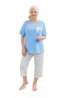 Piżamy damskie - PIŻAMA DAMSKA XL KRÓTKI RĘKAW SPODNIE 3/4 BAWEŁNA NA LATO NIEBIESKA ORIENT - miniaturka - grafika 1