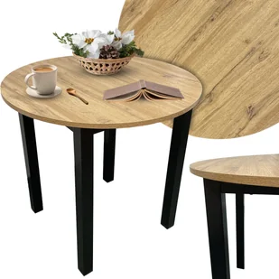 Stół okrągły WIKTOR 90 cm dąb, loftowy do jadalni i kuchni - Stoły - miniaturka - grafika 1