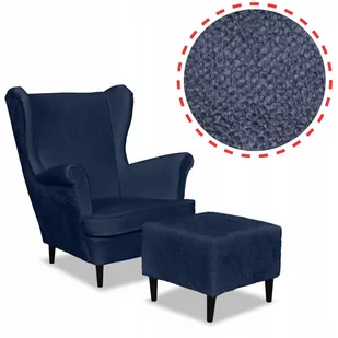 Fotel uszak Bella z podnóżkiem granat welur plusz - Fotele - miniaturka - grafika 1