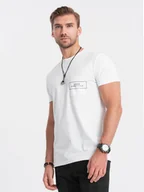 Koszulki męskie - T-shirt męski bawełniany z nadrukiem na kieszonce Ombre Streetstyle biały V8 OM-TSCT-0108 XXL - miniaturka - grafika 1
