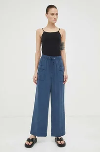 Mustang spodnie Style Drawstring Wide Leg damskie kolor granatowy szerokie high waist - Spodnie damskie - miniaturka - grafika 1