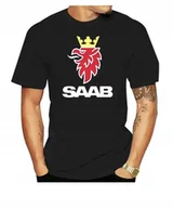 Koszulki męskie - KOSZULKA Z NADRUKIEM MĘSKA ŚMIESZNA T-SHIRT SAAB AUTO LOGO L - miniaturka - grafika 1