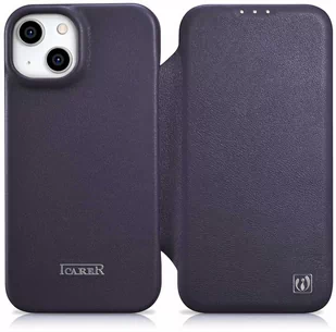 iCarer CE Premium Leather Folio Case skórzane etui iPhone 14 Plus z klapką magnetyczne MagSafe ciemnofioletowy (WMI14220715-DP) - Etui i futerały do telefonów - miniaturka - grafika 1