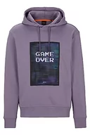 Bluzy męskie - BOSS Męska bluza z kapturem Weglitchhood z bawełny Terry z sezonową grafiką, liliowy, XL - miniaturka - grafika 1