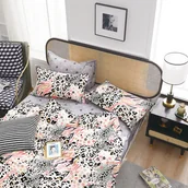 Pościel - Pościel z satyny bawełnianej, 140x200, różowa geometryczna, PBC-1001, 2-częściowa - miniaturka - grafika 1