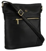 Torebki damskie - Torebka damska ze skóry ekologicznej czarna listonoszka na ramię funkcjonalna kieszonki regulowany pasek ROVICKY - miniaturka - grafika 1