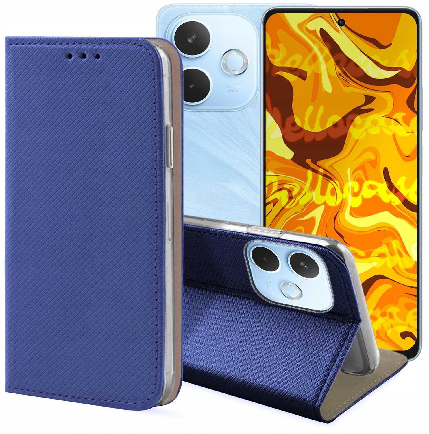 ETUI Z KLAPKĄ DO OPPO A5 4G / 5G GRANATOWE ZAMYKANE MAGNETYCZNE OCHRONNE