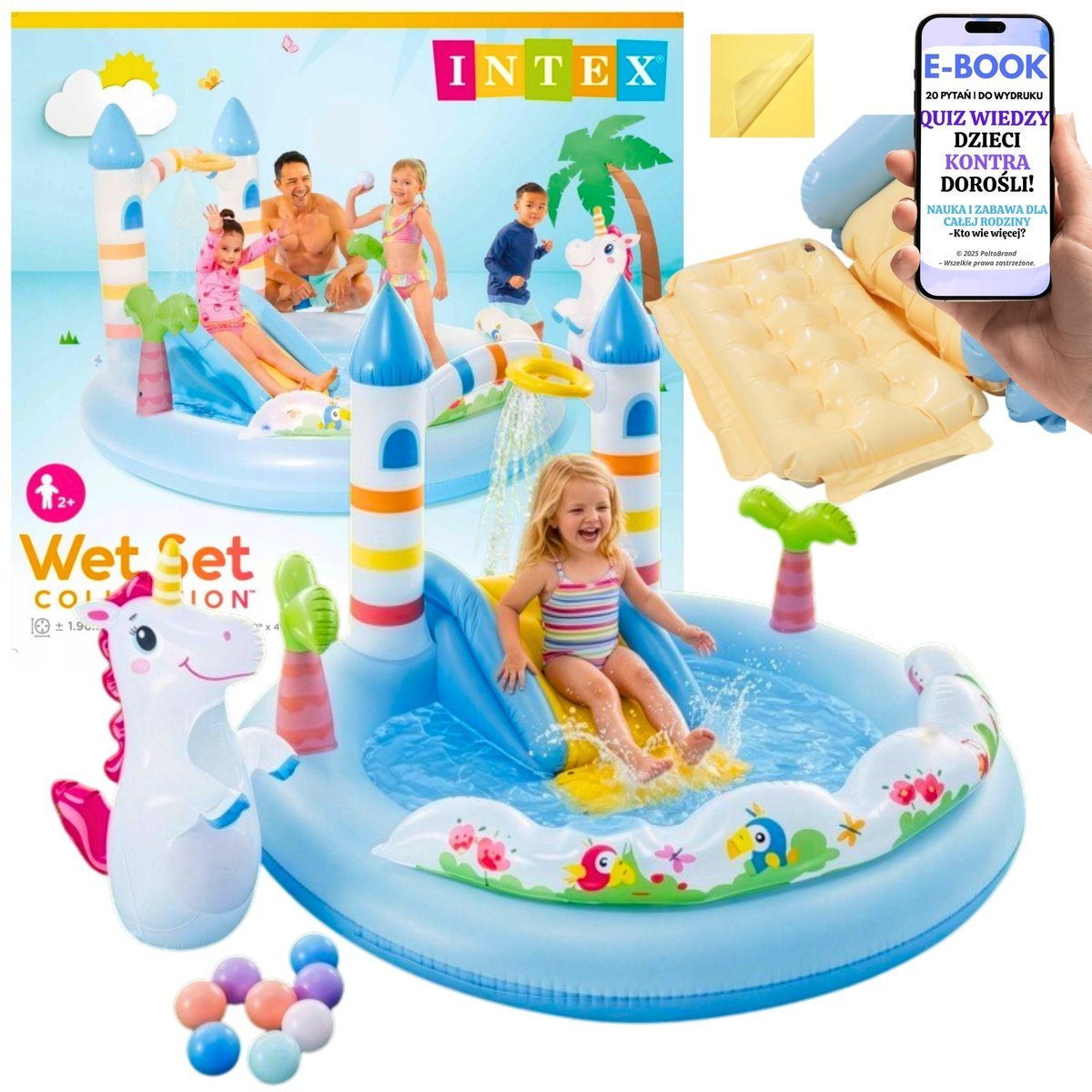 Intex Basen Dmuchany Dla Dzieci Zamek Jednorożec Zraszacz Zjeżdżalnia + E-BOOK-2