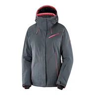 Kurtki damskie - Salomon Damska kurtka narciarska z kapturem, Fantasy JKT W, mieszanka syntetyczna, szara (Ebony), rozmiar XL, LC1226700 - miniaturka - grafika 1