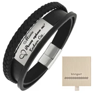 Bransolety męskie - Bransoletka z grawerem skórzana męska plecionka - miniaturka - grafika 1