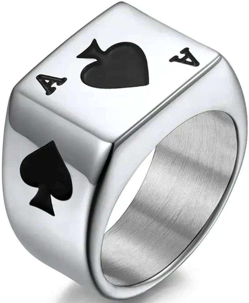 Srebrny Sygnet Ace of Spades As Pik Poker Karty Stal Szlachetna