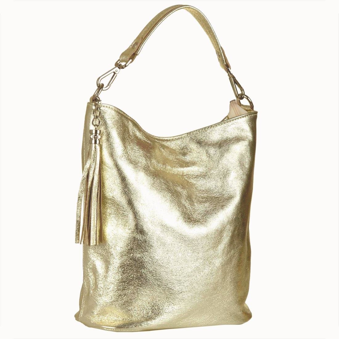 Lekka skórzana torebka shopper bag złota L