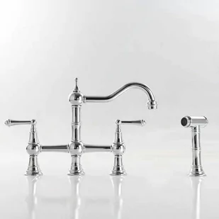 bateria kuchenna retro CHESTERA brązowa z wyciąganą wylewką - srebrny chrom - Baterie umywalkowe - miniaturka - grafika 1