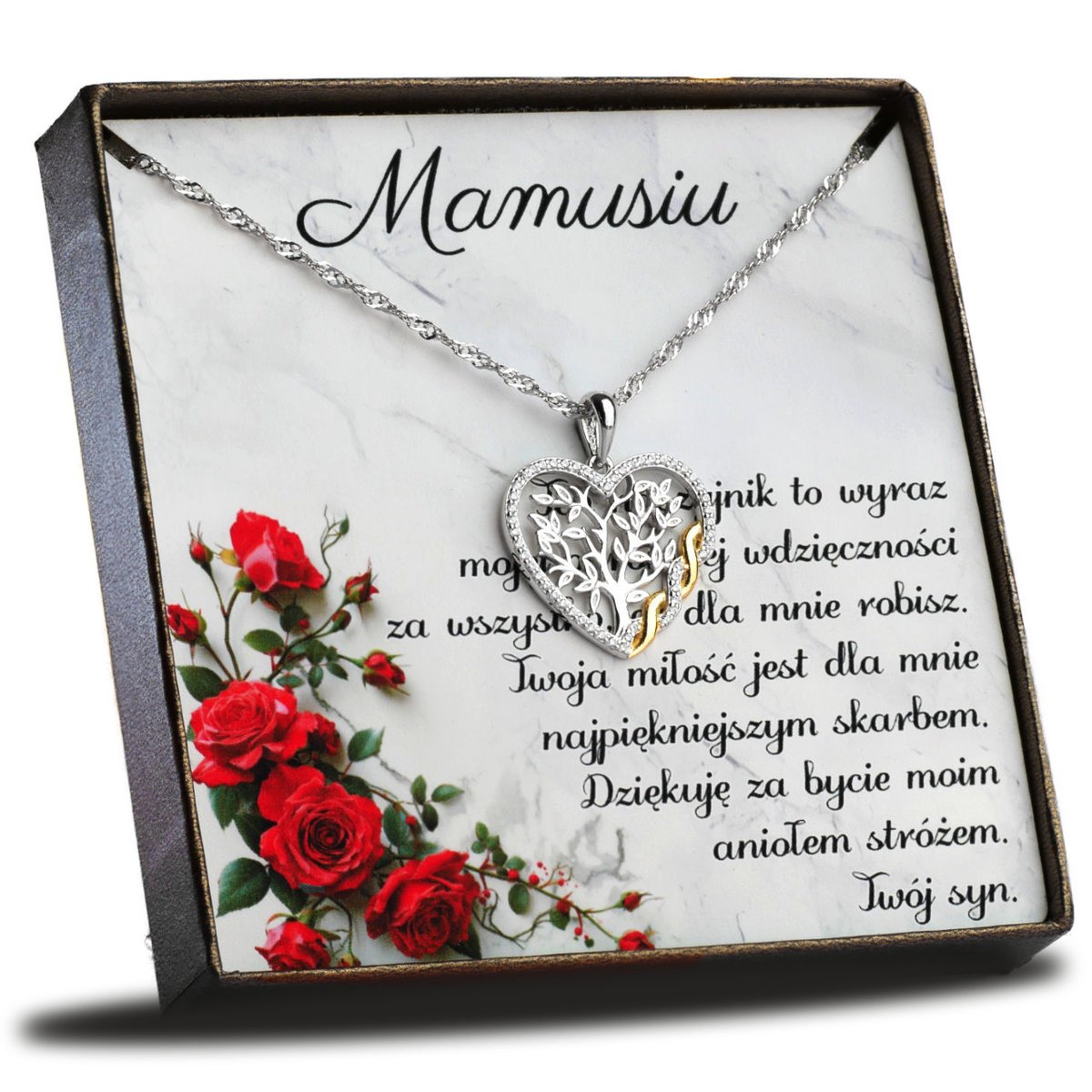 Srebrny naszyjnik serce z drzewem życia – prezent dla mamy