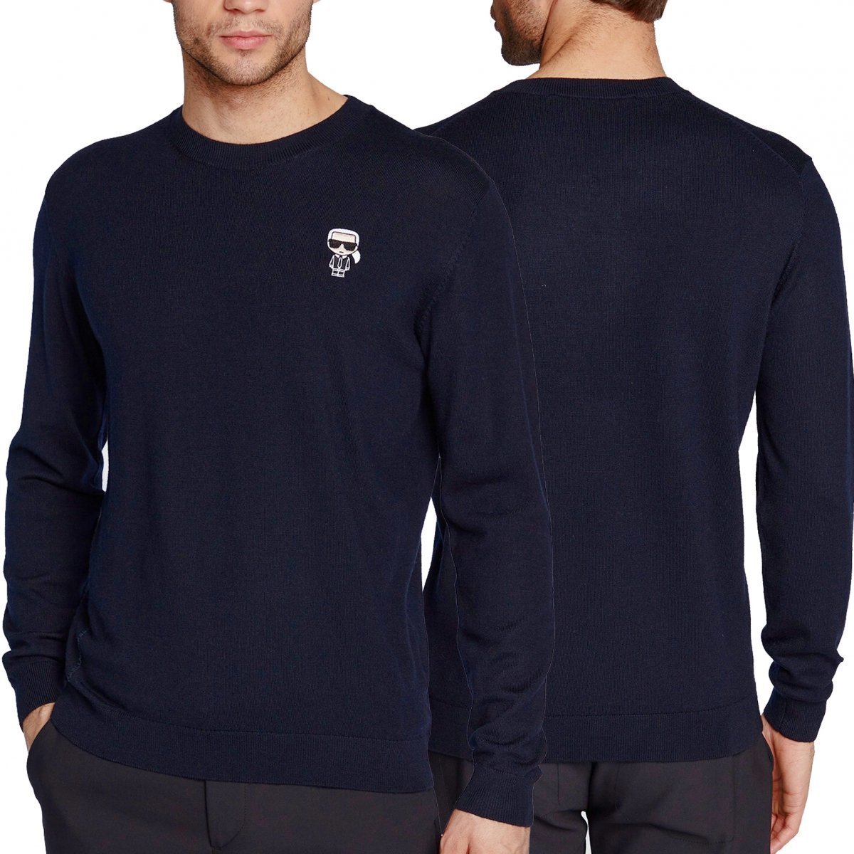 Karl Lagerfeld sweter męski klasyczny granatowy wełna XL