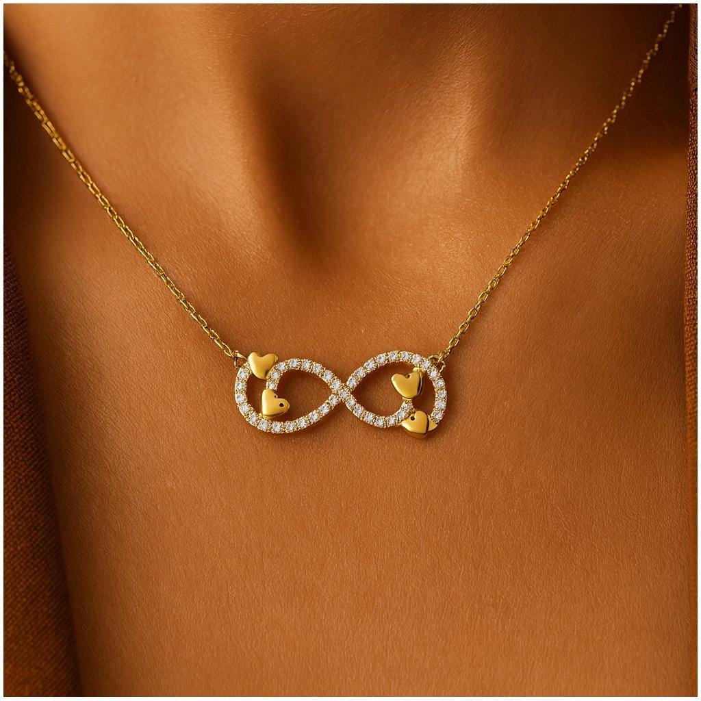 ZŁOTA CELEBRYTKA NASZYJNIK ZE STALI CHIRIRGICZNEJ NIESKOŃCZNOŚĆ + SERDUSZKA