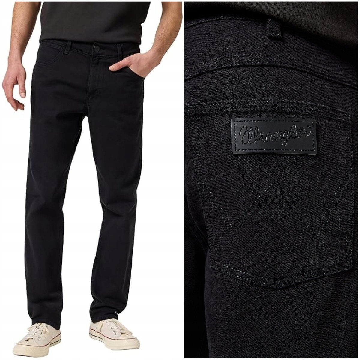 Wrangler GREENSBORO Black Rinse czarne proste spodnie jeansowe W30 L30