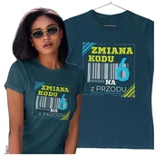 Gadżety dla niej i dla niego - KOSZULKA DLA KOBIETY NA 60 URODZINY ZMIANA KODU NA 6 Z PRZODU DTF - miniaturka - grafika 1