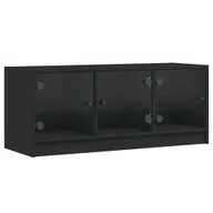 Szafki RTV - vidaXL Szafka pod telewizor ze szklanymi drzwiami czarna 102x37x42 cm - miniaturka - grafika 1