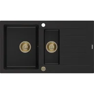 Zlewozmywaki - Mexen Matias zlewozmywak granitowy 1,5-komorowy z ociekaczem 900 x 505 mm, czarny, syfon złoty - miniaturka - grafika 1