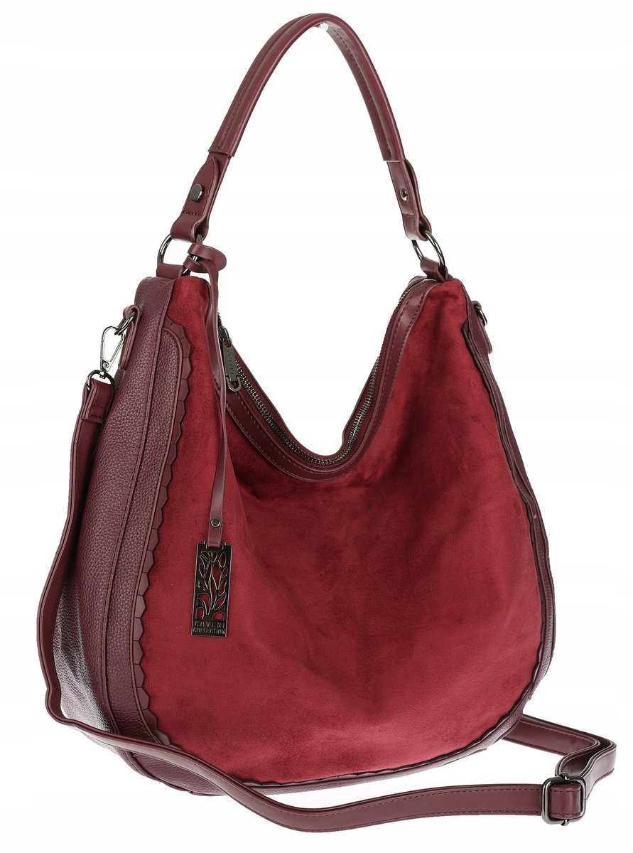 Torebka damska shopper worek zamsz A4 elegancka lekka torba CC6632 Bordowa
