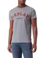 Koszulki męskie - Replay T-shirt męski, M14 Grey Melange, L - miniaturka - grafika 1