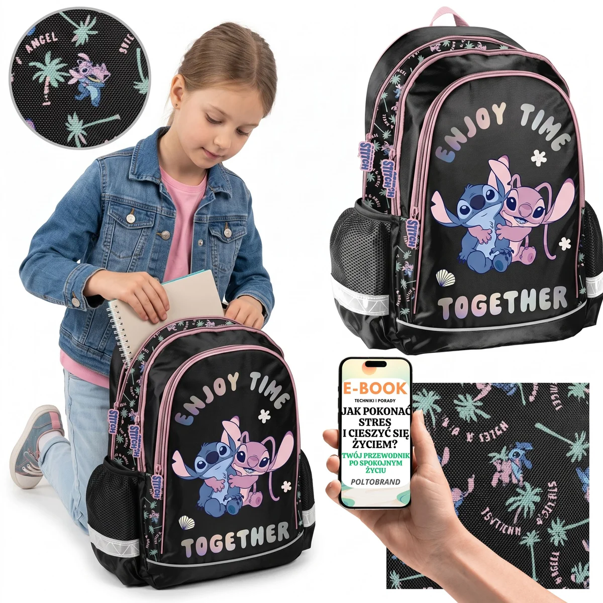 Tornister Stitch Lilo i Stich Różowo-Czarny Wzmocnione Dno Klasy 4-6 + E-BOOK-1