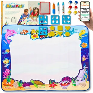 DUŻA MATA WODNA 100x80 z MAZAKAMI SZABLONAMI i PIECZĄTKAMI – Malowanie Wodą dla Dzieci Bezpieczna Zabawa w Domu PREZENT DLA DZIECI + EBOOK-1 - Maty edukacyjne - miniaturka - grafika 1