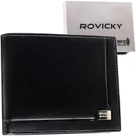 Portfele - Elegancki klasyczny duży poziomy portfel męski z licowej skóry naturalnej ROVICKY rozbudowany na karty i dokumenty pudełko prezentowe ochrona RFID S.. - miniaturka - grafika 1