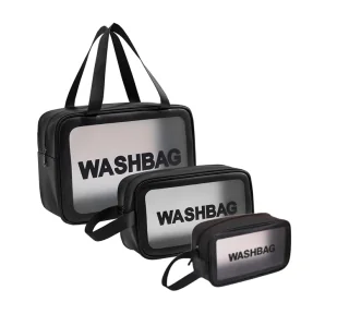 WASH BAG SET BLACK ZESTAW 3 KOSMETYCZEK CZARNY - Kosmetyczki, organizery i kuferki - miniaturka - grafika 1