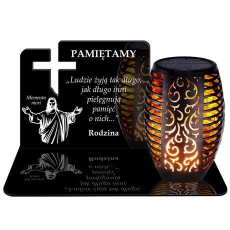 ZNICZ SOLARNY LED WIECZNY PODSTAWKA NA CMENTARZ GRÓB Krzyż EFEKT PŁOMIENIA