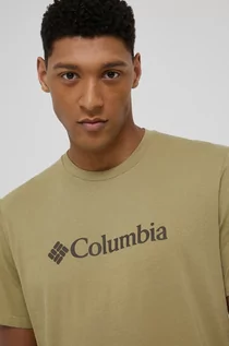 Koszulki męskie - Columbia t-shirt bawełniany kolor zielony z nadrukiem - grafika 1