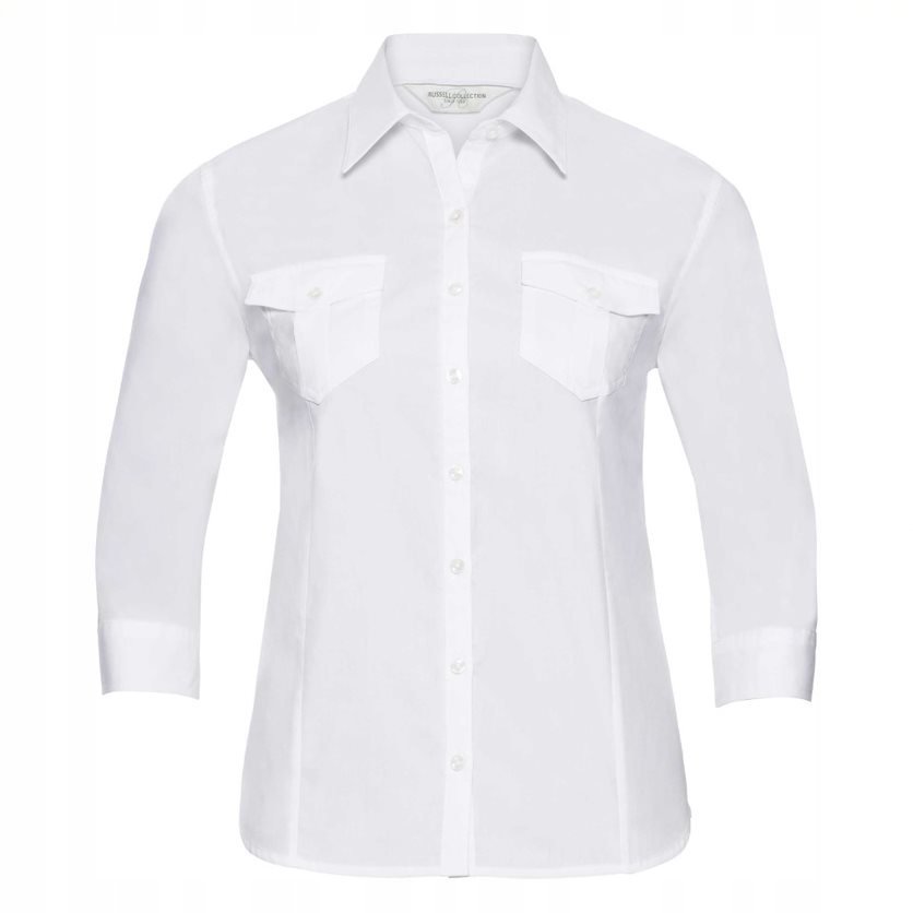 Koszula damska z długim, zawijanym rękawem 3/4 Biały r. 2XL