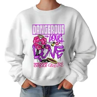 Bluzy damskie - Biała Bluza Damska Dresowa DANGEROUS Kolorowe Cool Funky Wzory Rozmiar S - miniaturka - grafika 1