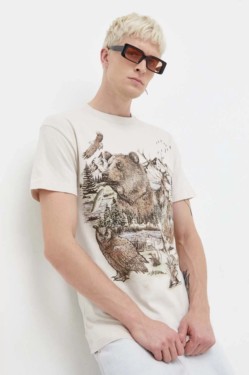 Abercrombie & Fitch t-shirt bawełniany męski kolor beżowy z nadrukiem -  Ceny i opinie na Skapiec.pl