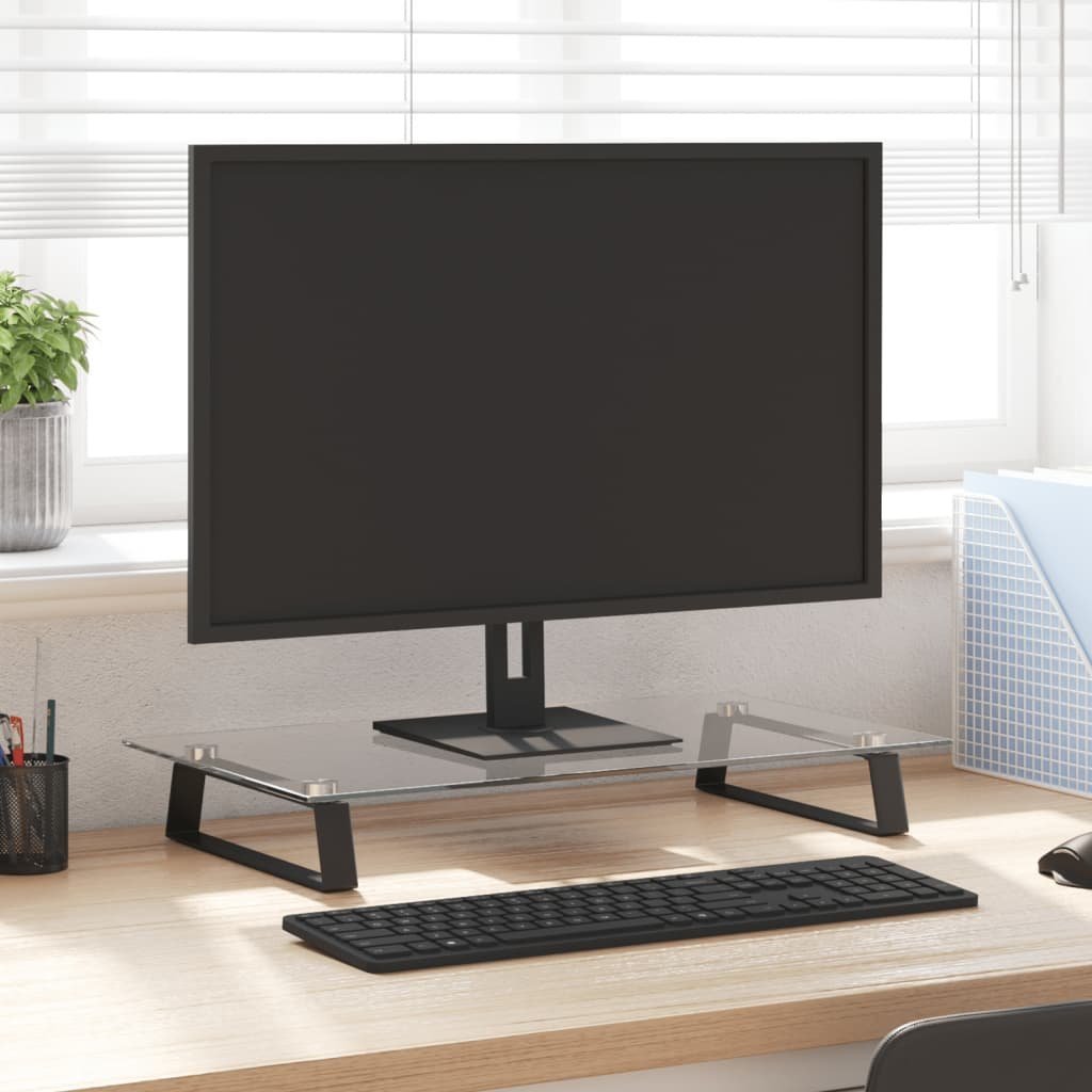 vidaXL Podstawka pod monitor, czarna, 60x35x8cm, szkło hartowane metal 374228 VidaXL