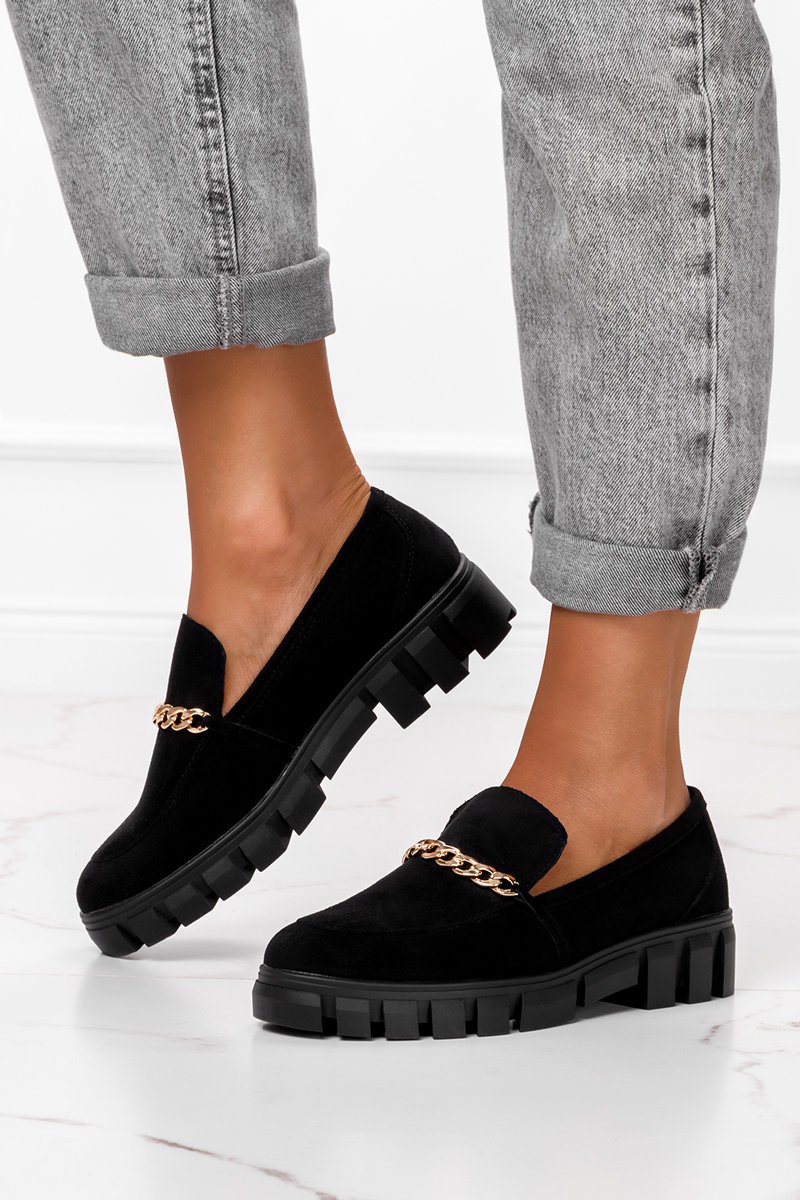 Mokasyny Sergio Leone ze złotym łańcuchem czarne MK755-37