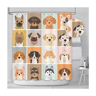 Zasłony prysznicowe - 180x180 cm Zasłona prysznicowa z motywem psa, słodka, zabawna, kolorowa, wodoodporna, do wanny, dekoracja domu z 12 haczykami - miniaturka - grafika 1