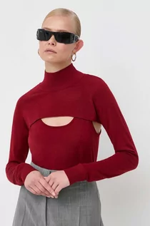 Swetry damskie - Patrizia Pepe sweter wełniany damski kolor czerwony lekki z półgolfem - grafika 1