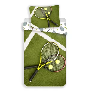Pościel bawełniana 140x200 Tenis rakiety rakieta do tenisa piłeczki tenisowe boisko zielona biała 5260 poszewka 70x90 sportowa dla fana tenisa - Pościel - miniaturka - grafika 1