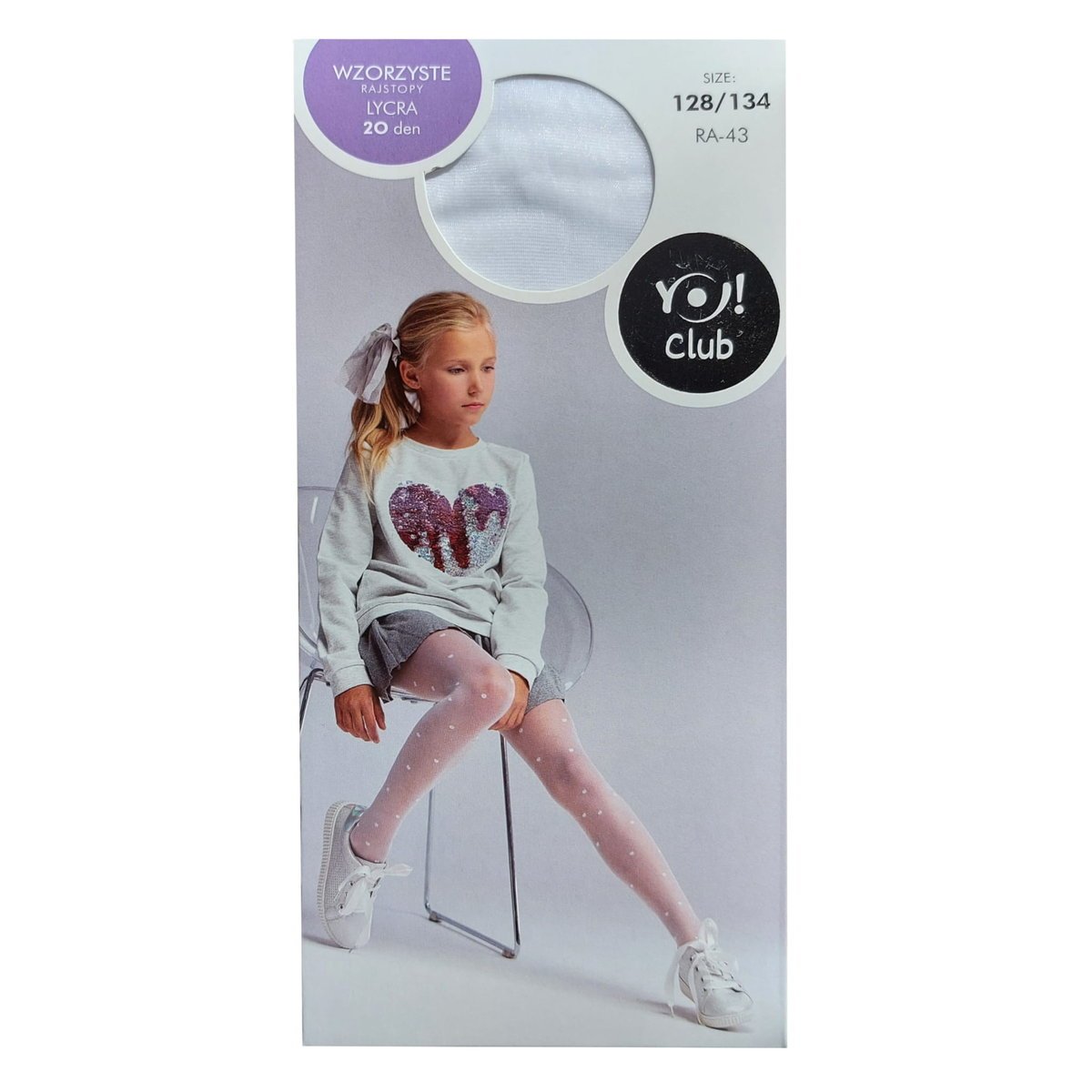 Rajstopy wzorzyste Lycra 20 DEN YOCLUB białe serduszka