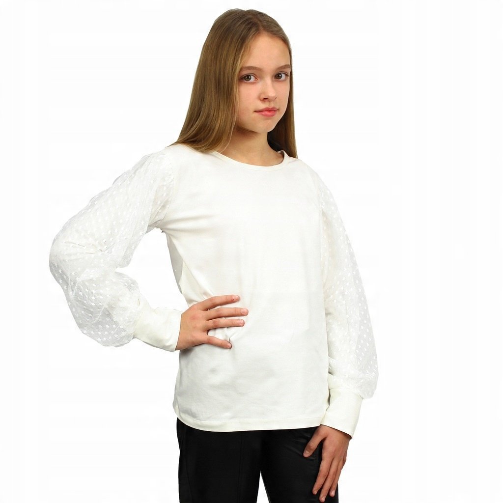 ELEGANCKA Bluzka TIULOWE Rękawy GROSZKI Szkoła 128