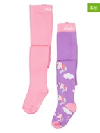 Rajstopy dziecięce - Playshoes Rajstopy (2 pary) w kolorze jasnoróżowym i fioletowym - miniaturka - grafika 1