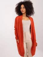 Swetry damskie - Sweter rozpinany ciemny pomarańczowy casual narzutka rękaw długi długość długa kieszenie - miniaturka - grafika 1