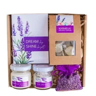 Zestawy upominkowe - ZESTAW PREZENTOWY BOX LAWENDA dla MAMY BABCI urodziny notes świeca sól do kąpieli - miniaturka - grafika 1