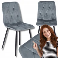 Krzesła - Krzesło Tapicerowane Welurowe Do Jadalni Salonu Loft Robin Szare Pikowane - miniaturka - grafika 1